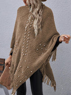 Dames Poncho Wol Mix Asymmetrisch met Kralen Franje