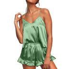 Dames Satin Pyjama Set Met Verstelbare Bandjes