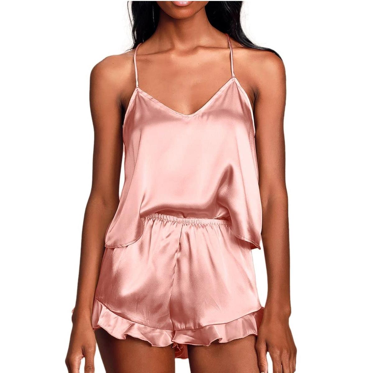 Dames Satin Pyjama Set Met Verstelbare Bandjes