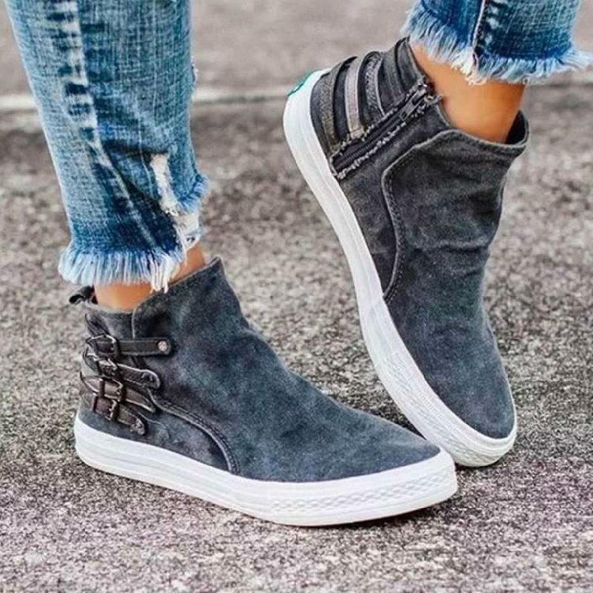 Dames Slip-On Canvas Sneakers Met Elastische Inzetstukken