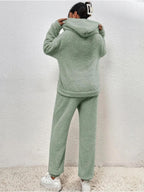 Dames Teddy Hoodie Loungewear Set met Kangaroo Zak