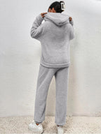 Dames Teddy Hoodie Loungewear Set met Kangaroo Zak