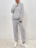 Dames Teddy Hoodie Loungewear Set met Kangaroo Zak