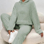 Dames Teddy Hoodie Loungewear Set met Kangaroo Zak