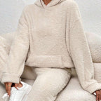 Dames Teddy Hoodie Loungewear Set met Kangaroo Zak