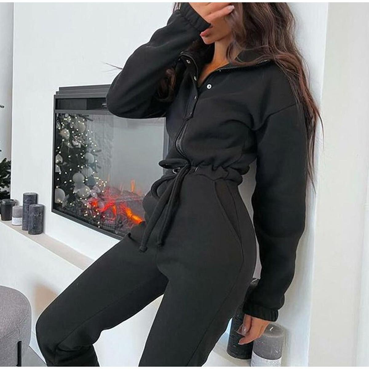 Dames Tracksuit Met Hoge Kraag, Ritsjas En Elastische Tailleband