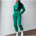 Dames Tracksuit Met Hoge Kraag, Ritsjas En Elastische Tailleband