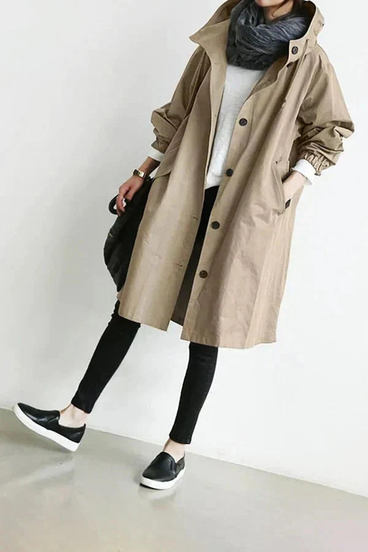 Dames Trenchcoat met Capuchon – Windjack voor het tussenseizoen