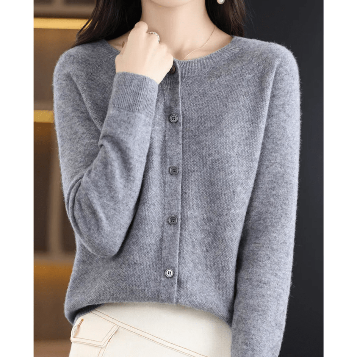 Dames V-hals Cardigan Pullover met Knoopdetails