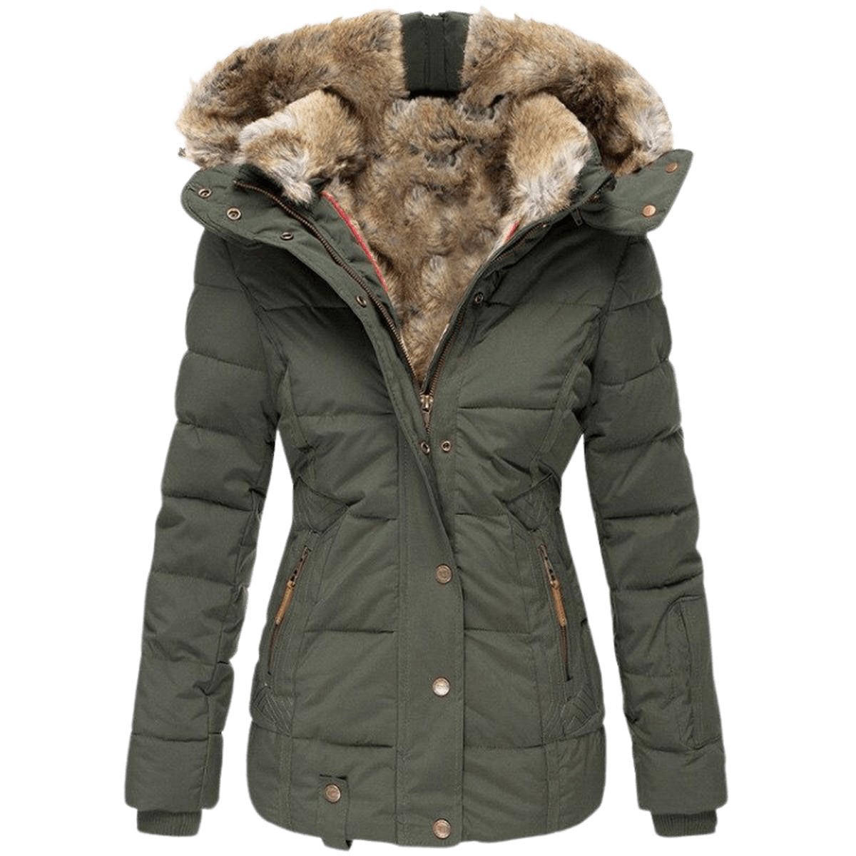 Dames Winterjas met Bontvoering en Slim Fit
