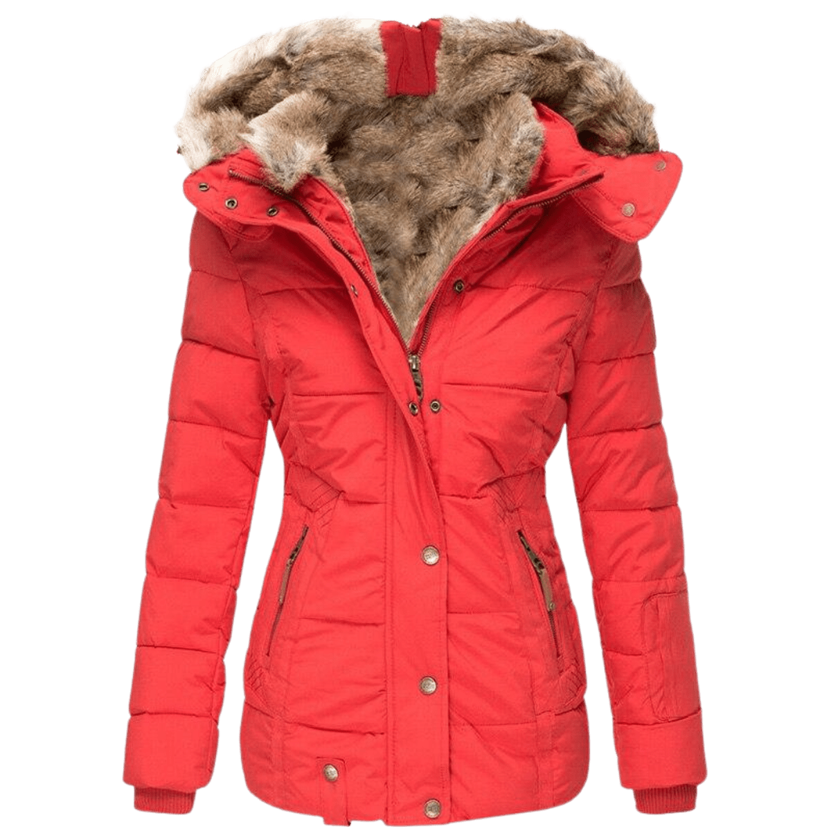 Dames Winterjas met Bontvoering en Slim Fit