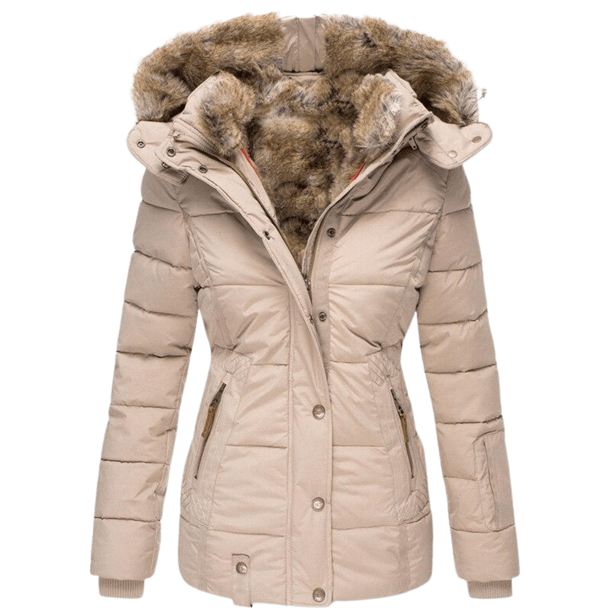 Dames Winterjas met Bontvoering en Slim Fit
