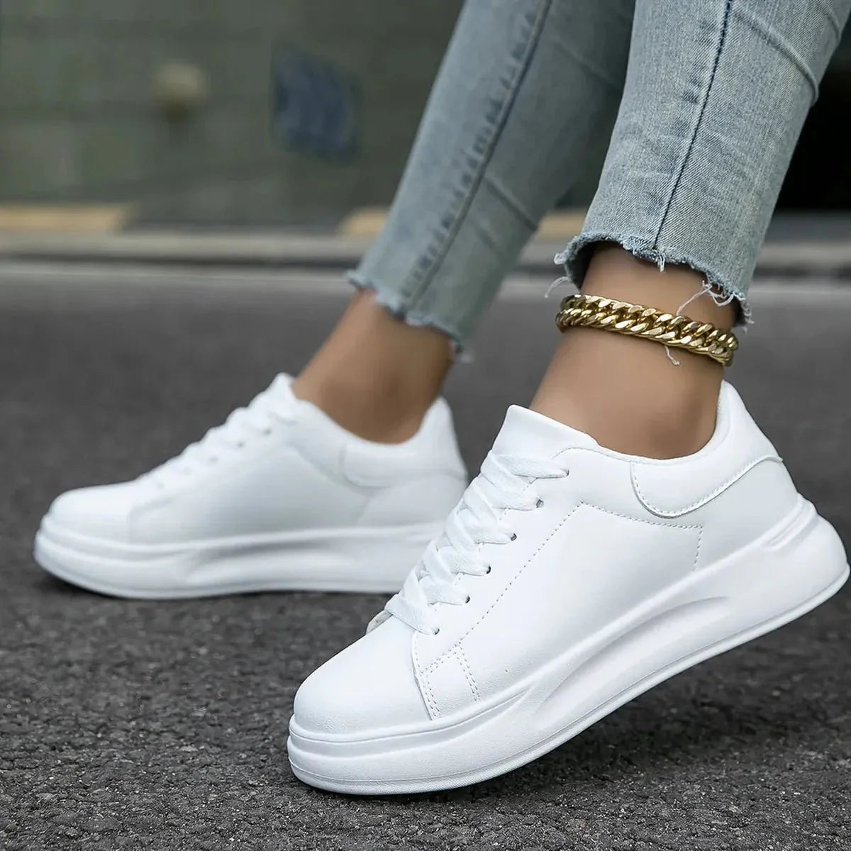Dames Witte Leren Orthopedische Sneakers – Lichtgewicht en Ondersteunend