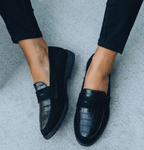 Dames Zwarte Leren Instapschoenen