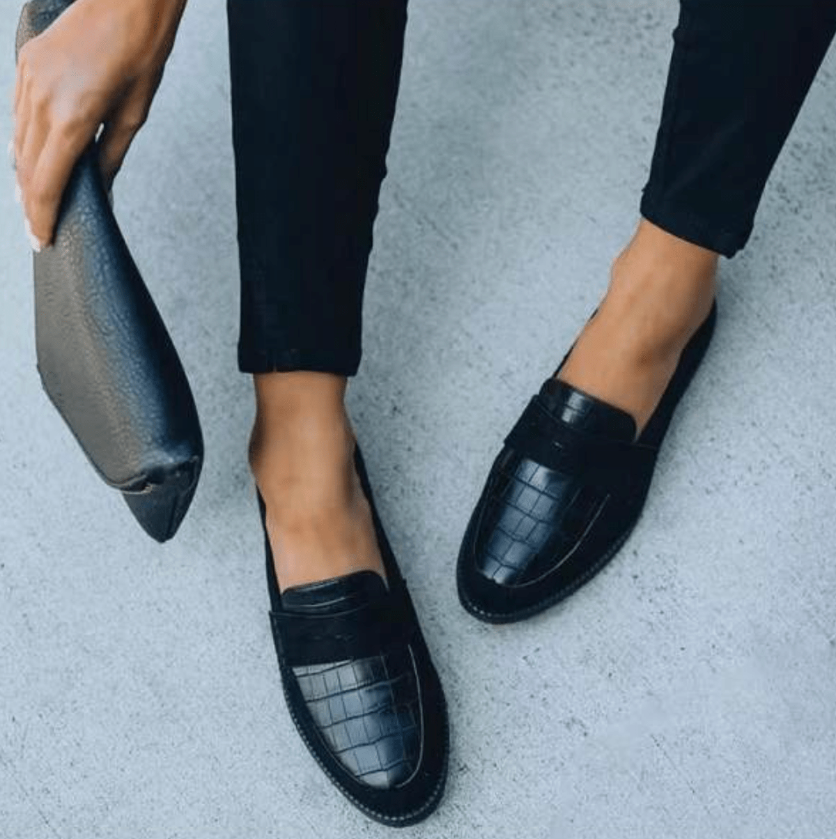 Dames Zwarte Leren Instapschoenen
