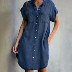 Denim Overhemdjurk Dames - Korte Mouw Button-Down Jurk