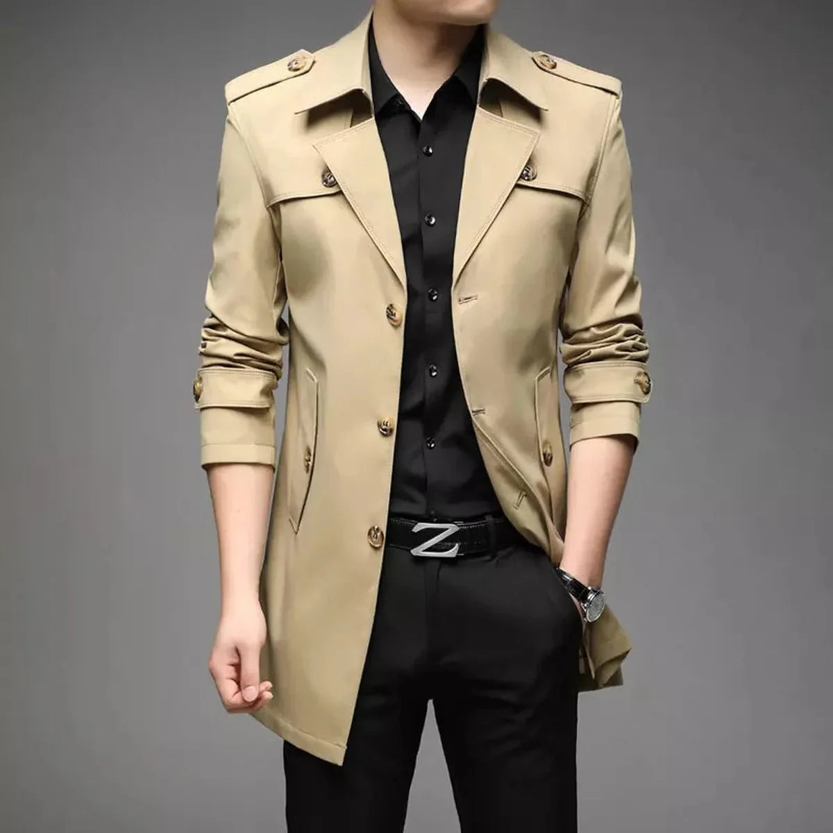 Double Breasted Heren Trenchcoat Met Tailored Pasvorm