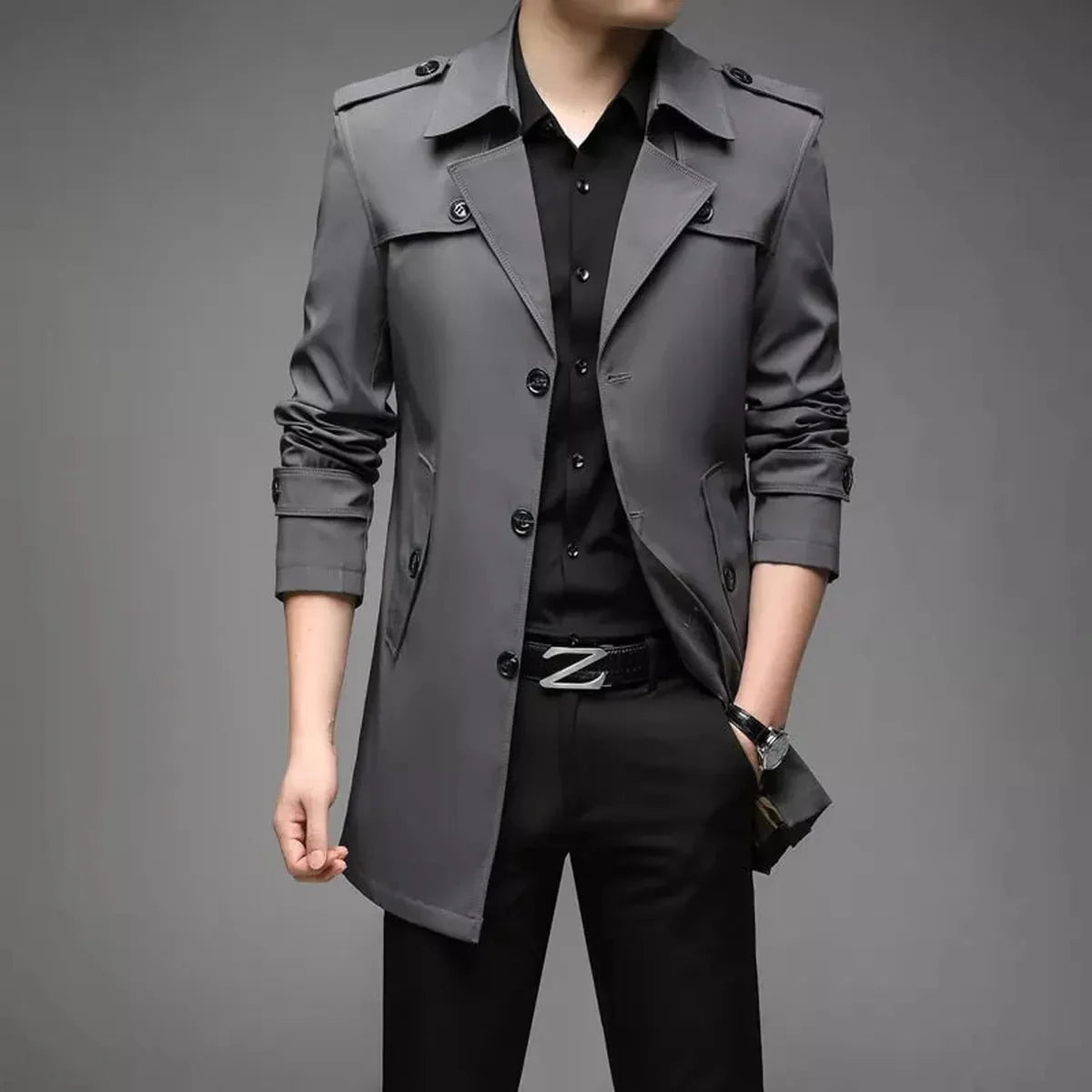 Double Breasted Heren Trenchcoat Met Tailored Pasvorm