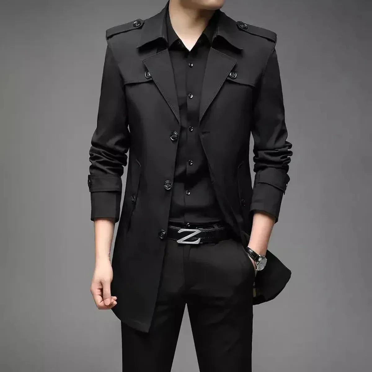 Double Breasted Heren Trenchcoat Met Tailored Pasvorm