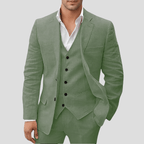 Drie-Delige Linnen Pak Voor Mannen: Blazer, Gilet En Broek