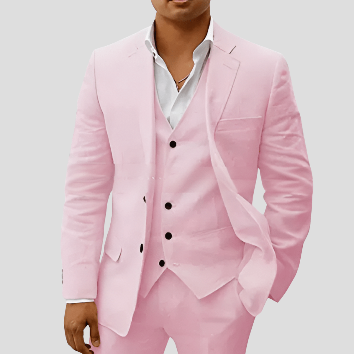 Drie-Delige Linnen Pak Voor Mannen: Blazer, Gilet En Broek