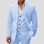 Drie-Delige Linnen Pak Voor Mannen: Blazer, Gilet En Broek