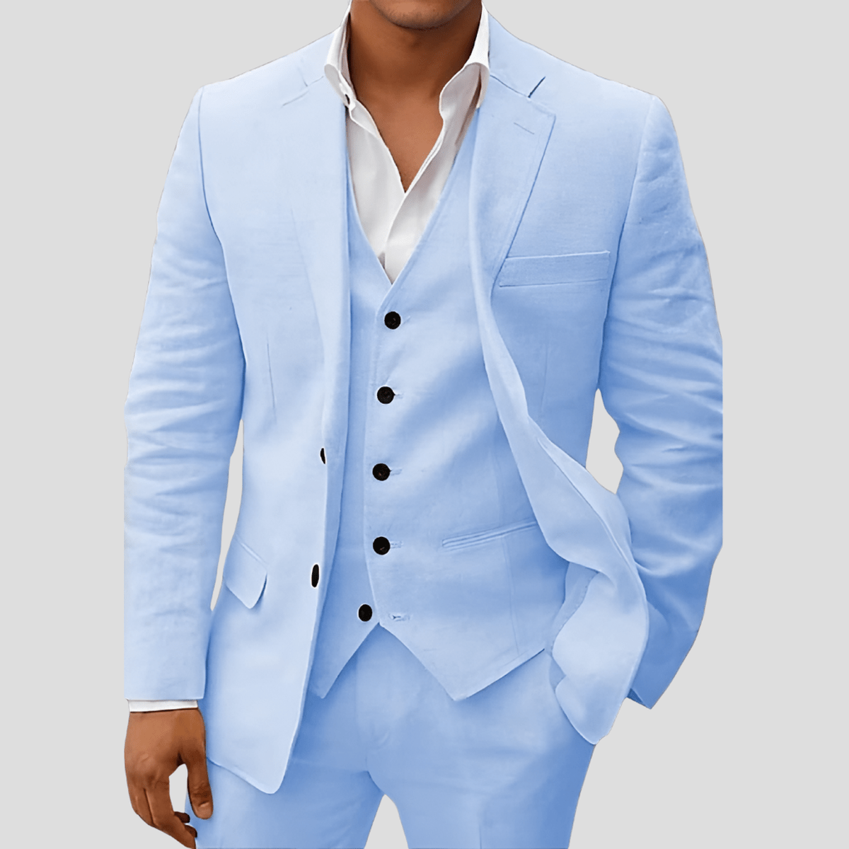 Drie-Delige Linnen Pak Voor Mannen: Blazer, Gilet En Broek