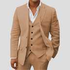 Drie-Delige Linnen Pak Voor Mannen: Blazer, Gilet En Broek