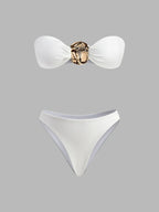 Drie-delige Bikini Set met Gouden Accenten en Cover-Up