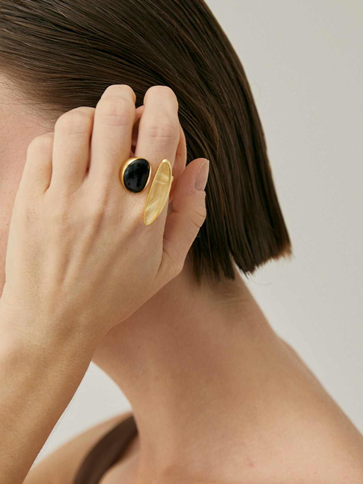Elegante onyx- en citrienring