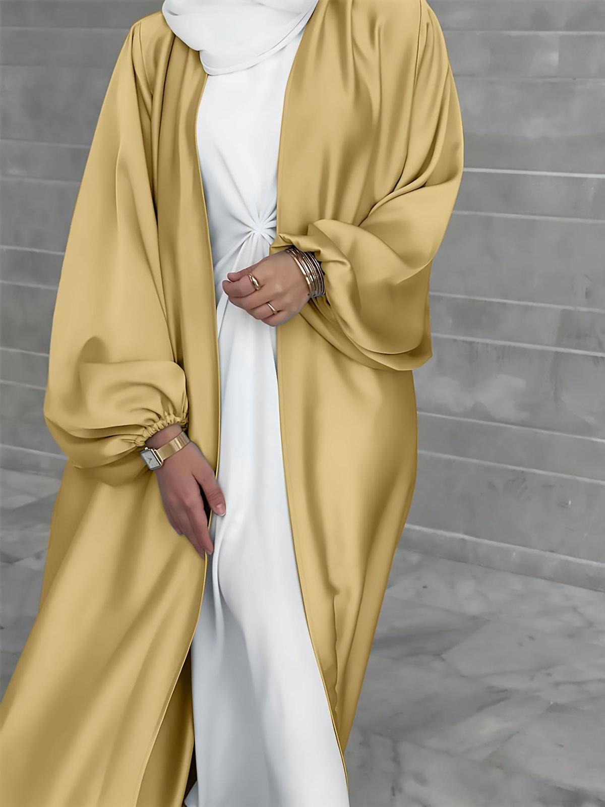 Elegante Abaya Maxi Jurk Met Lantaarnmouwen En Flatterende Riem