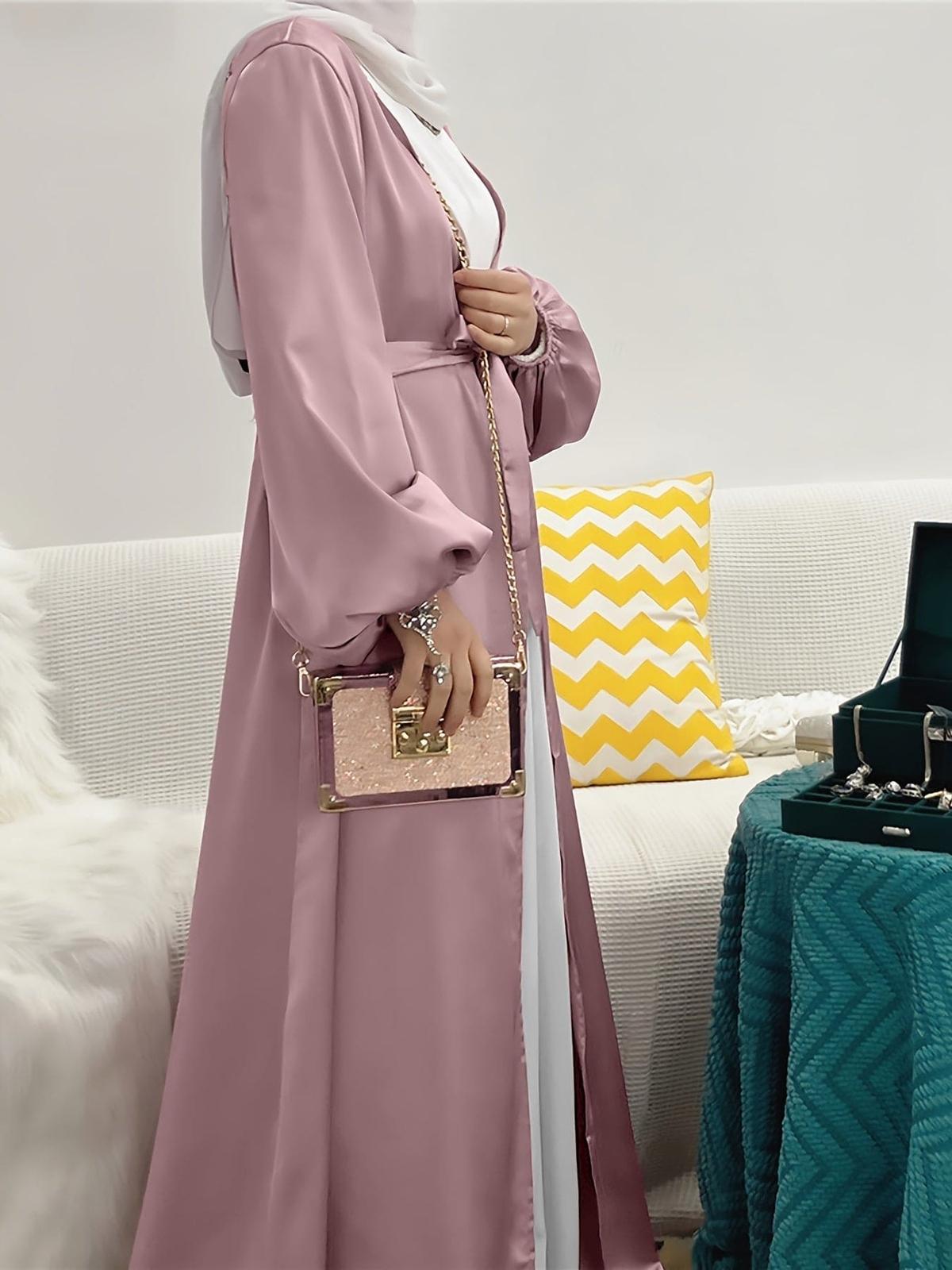 Elegante Abaya Maxi Jurk Met Lantaarnmouwen En Flatterende Riem
