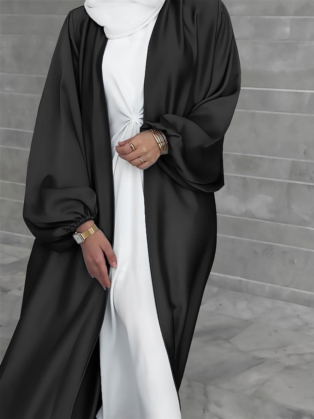 Elegante Abaya Maxi Jurk Met Lantaarnmouwen En Flatterende Riem