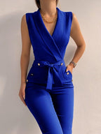 Elegante Lange Jumpsuit Met V-Hals En Comfortabele Pasvorm