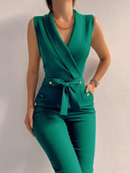 Elegante Lange Jumpsuit Met V-Hals En Comfortabele Pasvorm