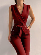 Elegante Lange Jumpsuit Met V-Hals En Comfortabele Pasvorm