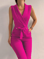 Elegante Lange Jumpsuit Met V-Hals En Comfortabele Pasvorm
