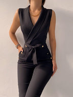 Elegante Lange Jumpsuit Met V-Hals En Comfortabele Pasvorm