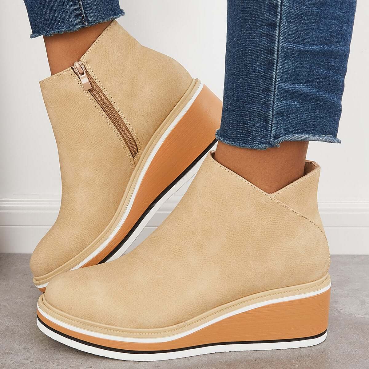 Elegante Wedge Enkellaarsjes Met Zijrits Voor Dames