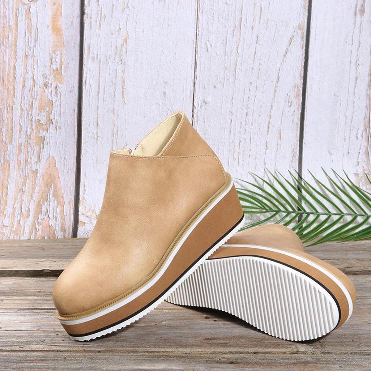 Elegante Wedge Enkellaarsjes Met Zijrits Voor Dames