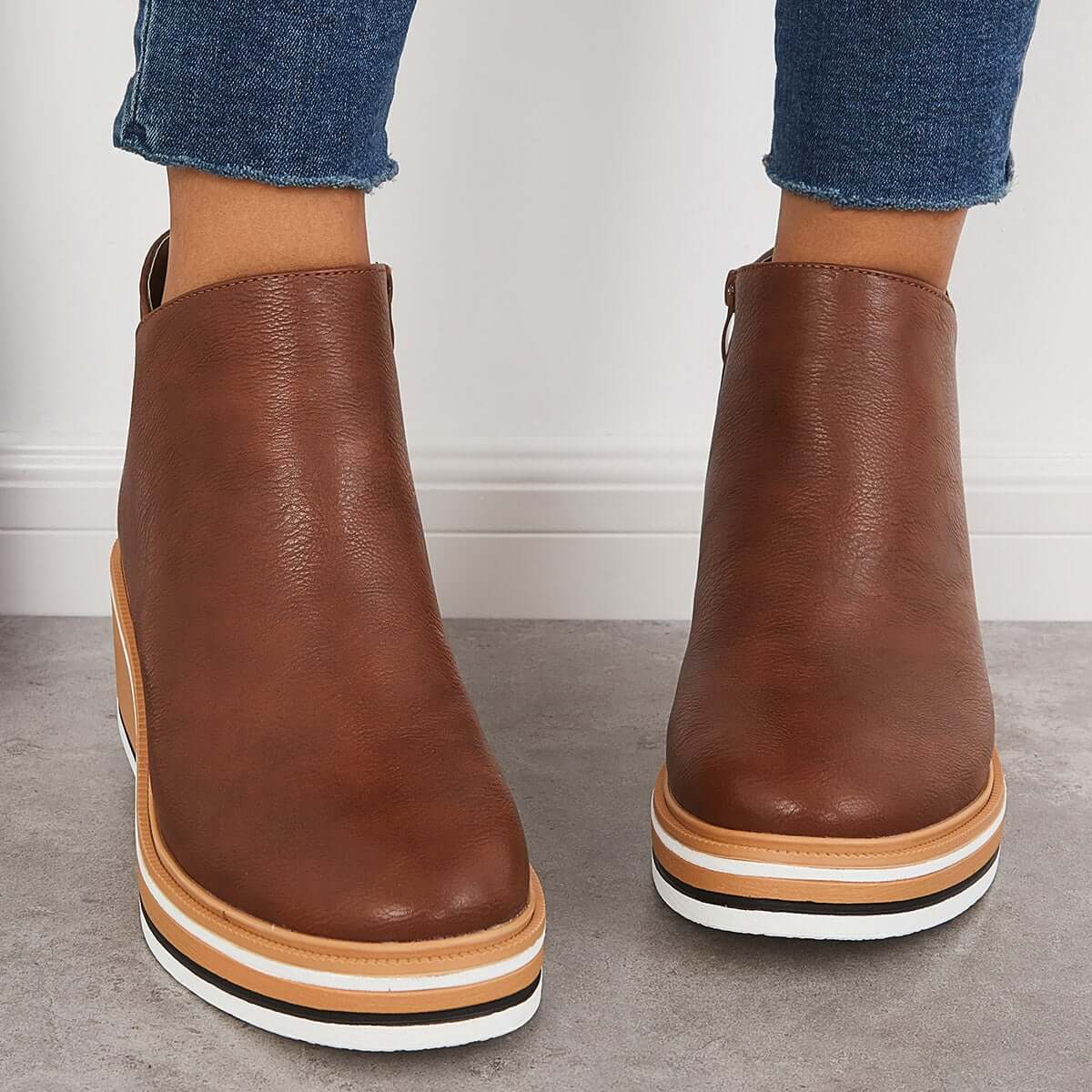 Elegante Wedge Enkellaarsjes Met Zijrits Voor Dames