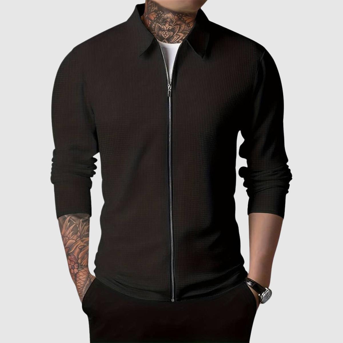 Fitted Wafelgebreide Zip-Up Trui Voor Heren