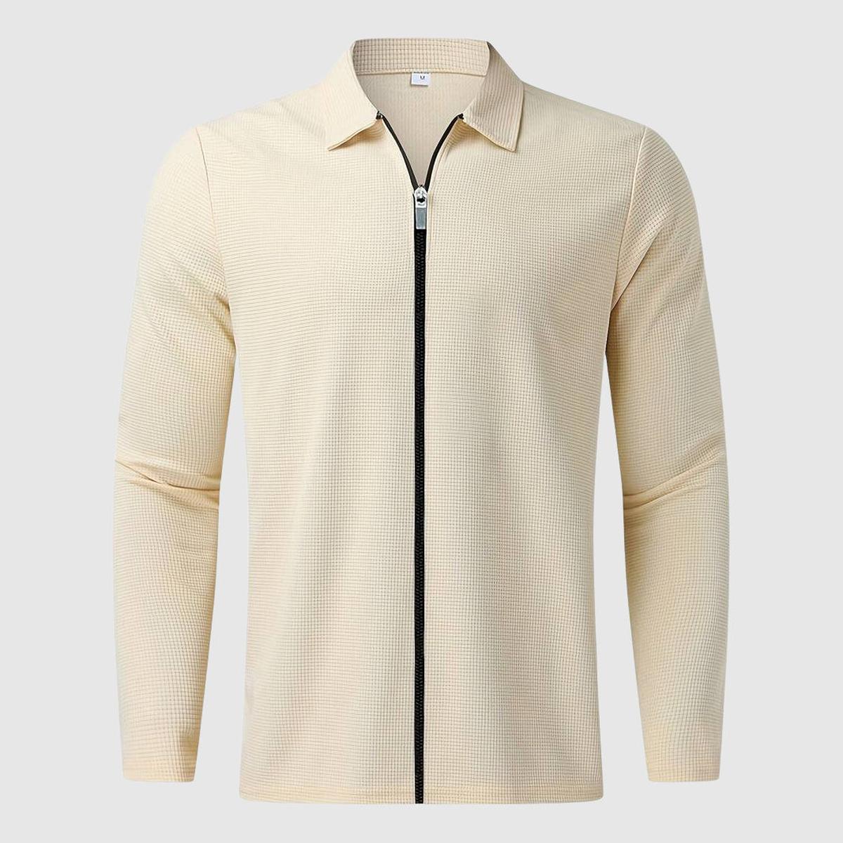 Fitted Wafelgebreide Zip-Up Trui Voor Heren