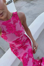 Geborduurd Mouwloos Maxi Jurk met Bloemen
