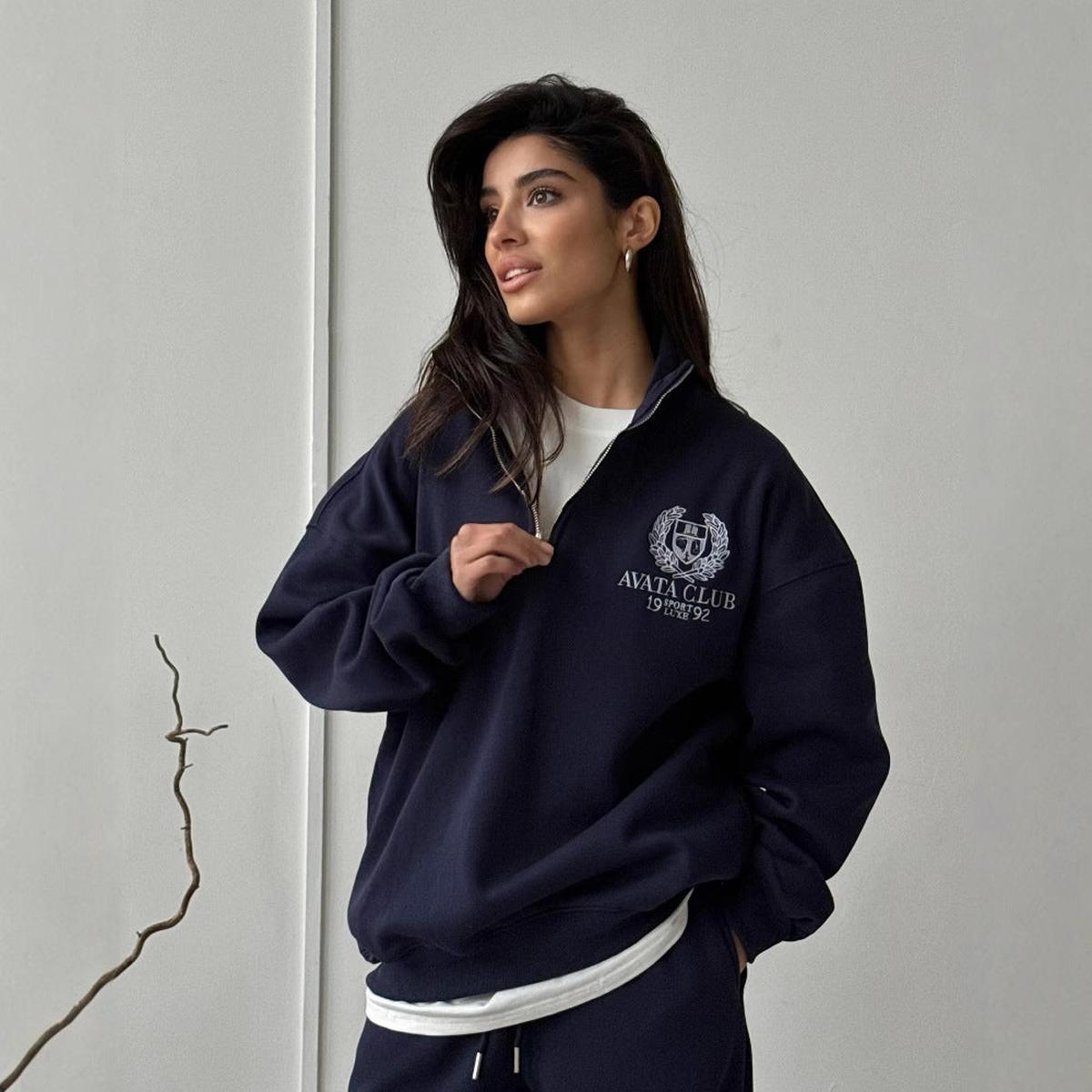 Geborduurd Oversized Half-Zip Sweatshirt voor Dames