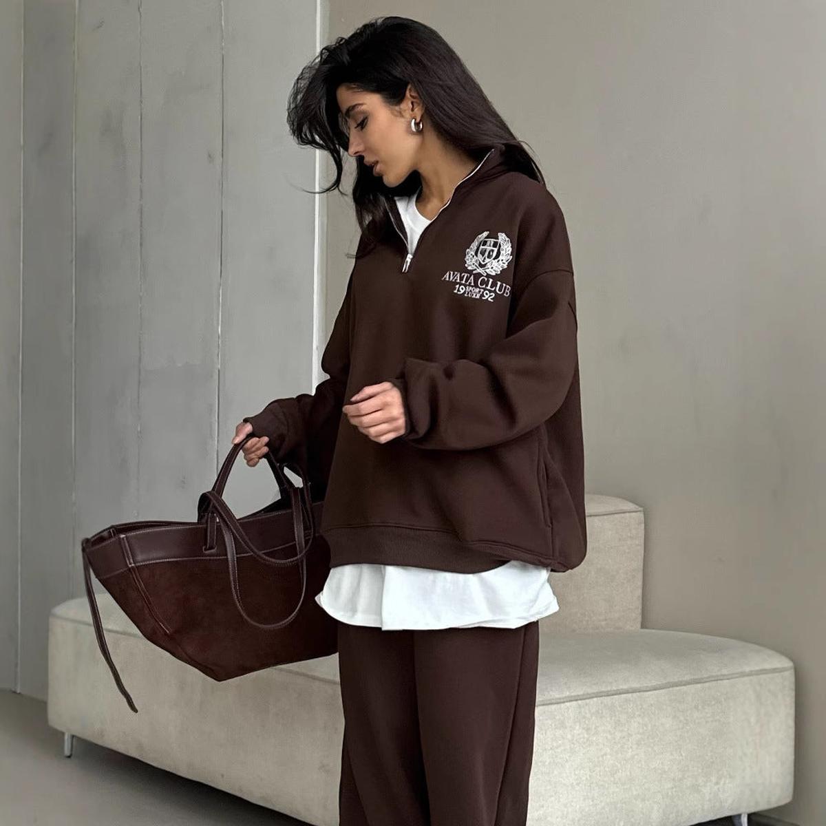 Geborduurd Oversized Half-Zip Sweatshirt voor Dames