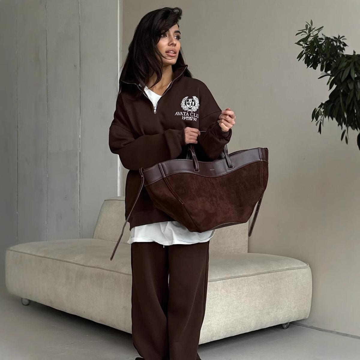 Geborduurd Oversized Half-Zip Sweatshirt voor Dames