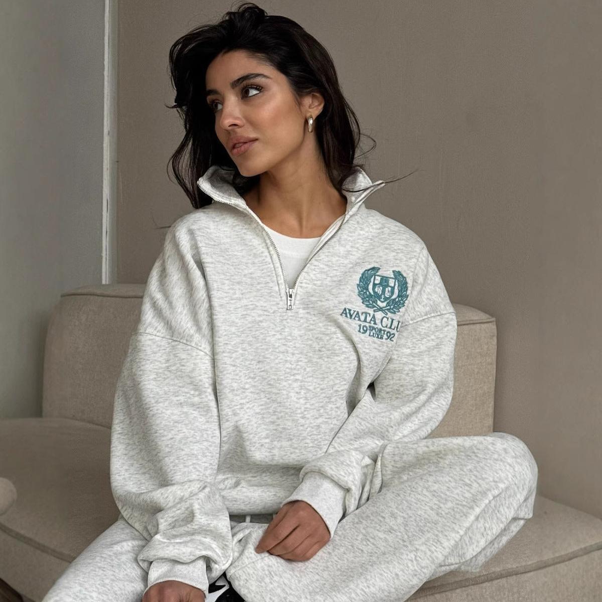 Geborduurd Oversized Half-Zip Sweatshirt voor Dames