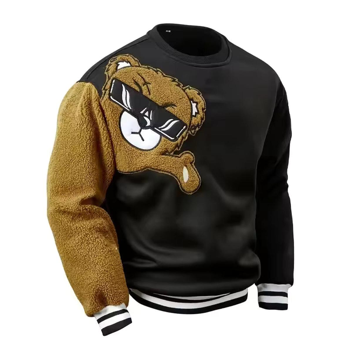 Geborduurde Berenontwerp Relaxed Fit Katoenen Sweater voor Mannen