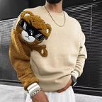 Geborduurde Berenontwerp Relaxed Fit Katoenen Sweater voor Mannen